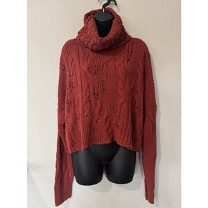 Rust Cable Knit Turtleneck Sweater Chunky Knit Cropped Cozy Fall Winter Trend